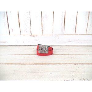 90s vintage wide red faux leather silver metal buckle statement belt